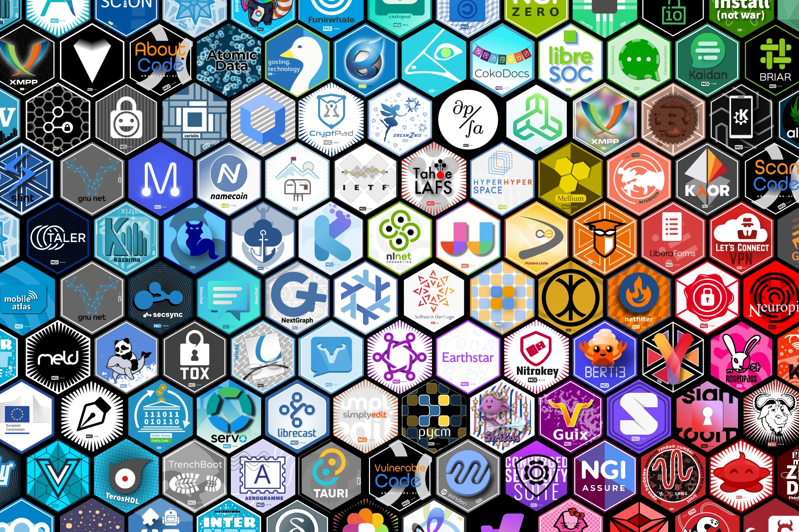 Flag with hexagons from NGI Assure projects